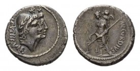 Mn. Cordius Rufus. Denarius 46, AR 18mm, 3.86 g. RVFVS·III.VIR Jugate heads of Dioscuri right, wearing laureate pileii. Rev. MN. CORDIVS Venus standin...