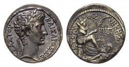 Octavian as Augustus, 27 BC-14 AD Tetradrachm, Seleucis and Pieria (Antiochia) circa 2 BC, AR 26.5mm, 15.35 g. KIAΣAPOΣ ΣEBAΣTOΣ Laureate head right. ...