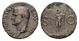 In the name of Agrippa As after 37 AD, Æ 27mm, 10.47 g. M AGRIPPA L – F COS III Head l., wearing rostral crown. Rev. S – C Neptune, cloaked, standing ...