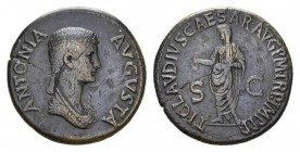 In the name of Antonia, wife of Nero Claudius Drusus Dupondius circa 50-54, Æ 30mm, 14.43 g. ANTONIA – AVGVSTA Draped bust right, hair in long plait b...