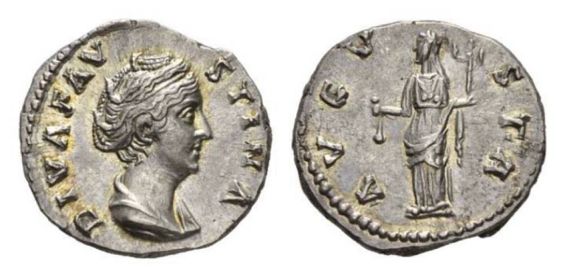 Faustina I, wife of Antoninus Pius, Denarius after 141, AR 19.5mm, 3.59 g. DIVA ...