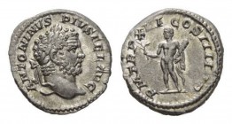 Caracalla Augustus 198-217, Denarius circa 213, AR 18mm, 3.52 g. ANTONINVS PIVS AVG Laureate head right. Rev. P M TR P XVI COS IIII P P Hercules stand...