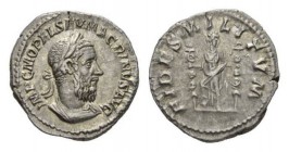 Macrinus, 217-218 Denarius, Antioch c. 217-218, AR 20mm, 3.27 g. IMP C M OPEL SEV MACRINVS AVG Laureate and cuirassed bust right. Rev. FIDES MILITVM F...