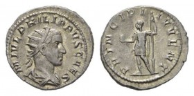 Philip II Caesar, 244-247 Antoninianus circa 245-246, AR 23mm, 4.68 g. M IVL PHILIPPVS CAES Radiate, draped and cuirassed bust right. Rev. PRINCIPI IV...