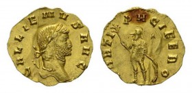 Gallienus, 253-268 Quinarius 262, AV 18mm, 1.28 g. GALLIENVS AVG Laureate head r. Rev. MARTI-PACIFERO Mars standing l., holding olive branch and spear...