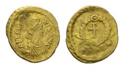 Licinia Eudoxia, wife of Valentinian III Tremissis, Constantinopolis 439 or 442/3, AV 14mm, 1.34 g. AEL EVD-XIA AVG Pearl-diademed and draped bust r.,...