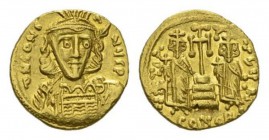 Constantine IV Pogonatus, 668-685 Solidus circa 668-685, AV 18mm, 4.41 g. d CONS – t – ANS Beardless bust facing three-quarters right, wearing helmet ...