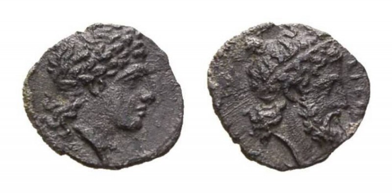 Sicily, Herbessus Litra circa 344-339, AR 0.51 g. Head of Sikelia right. Rev. Di...