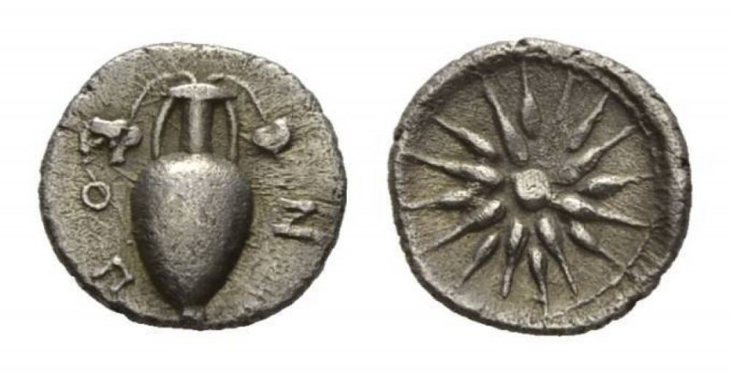 Lokris, Lokri Opuntii Obol, second quarter of the 4th century BC. AR 11.5mm, 0.7...