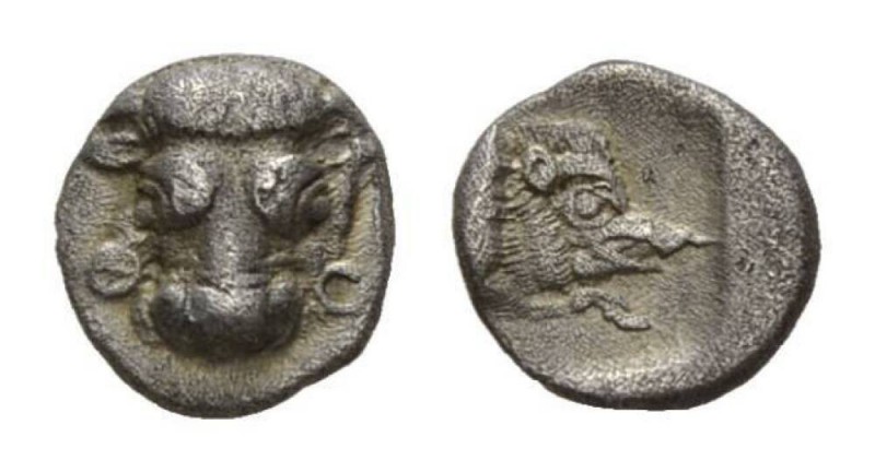 Phokis, Federal Coinage Obol, 478-460 BC. 9mm, AR 0.94 g., 8¢. Frontal bull’s he...