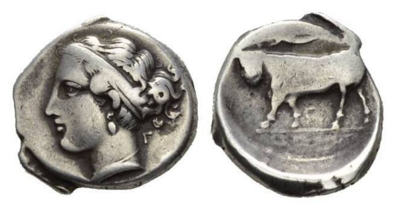 Campania, Nola Nomos circa 400 - 385, AR 21.5mm., 7.22g. Head of nymph left, hai...