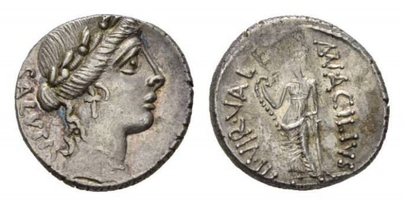 Mn. Acilius Glabrio Denarius circa 49, AR 18mm., 3.99g. SALVTIS (downwards) Laur...