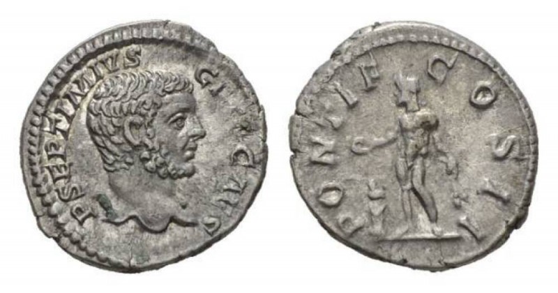 Geta, 209-212 Denarius, circa 209, AR 18mm., 3.11g. P SEPTIMIVS GETA CAES Bare h...