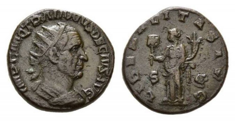 Trajan Decius, 249-251 Dupondius, circa 249 - 251, Æ 24.5mm., 11.30g. IMP C M Q ...