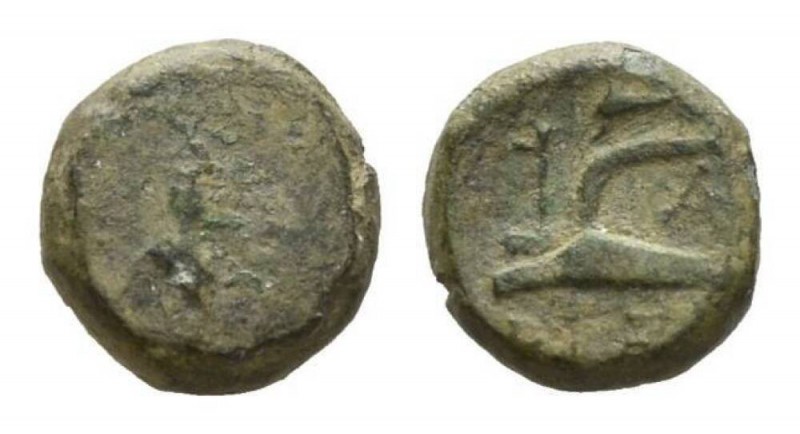 Bruttium, Uncertain "BPEIΓ". Dichalkon (?) Early IV century B.C., Æ 13mm., 2.18g...