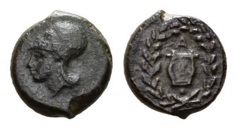 Sicily, Adranum Onkia circa 339, Æ 15mm., 3.59g. Head of Athena right, wearing C...