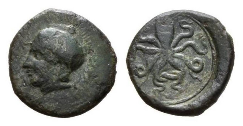 Sicily, Alontium Bronze circa 400., Æ 19.5mm., 4.25g. Head of Athena left, weari...