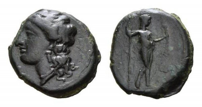 Sicily, Herbita Bronze circa 350, Æ 17mm., 3.24g. Head of Apollo right. Rev. Eph...
