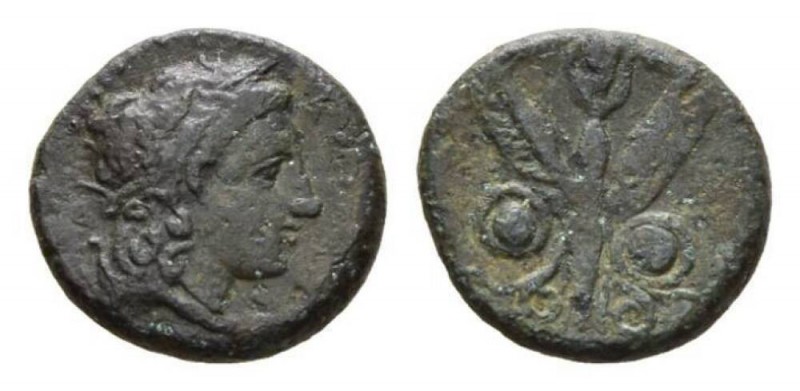 Sicily, Kronia Bronze circa 336-317., Æ 18.5mm., 4.76g. Head of Kore right, wear...