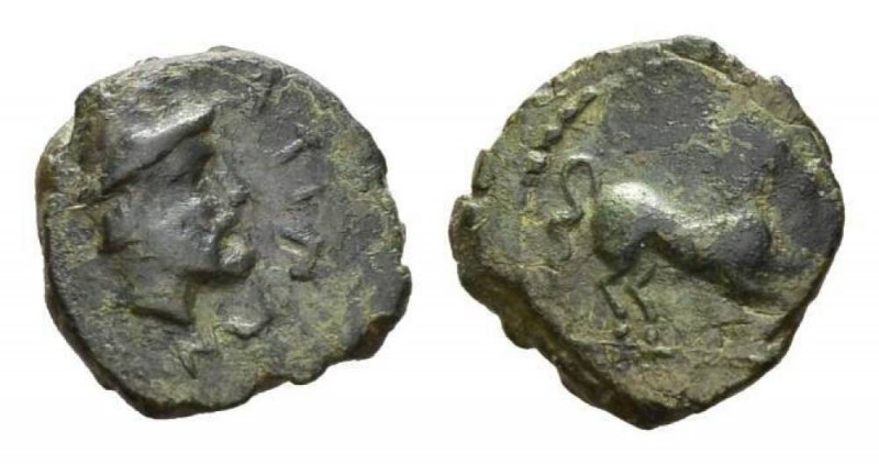Sicily, Mytistraton Onkia circa 334-339, Æ 16.5mm., 2.98g. Bearded head of Ephes...