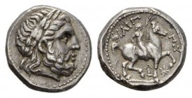 Kingdom of Macedon, Tetradrachm circa 315-294., AR 24mm., 14.30g. Laureate head of Zeus r. Rev. ΦΙΛΙΠ − ΠΟΥBoy riding on horse at pace right, holding ...