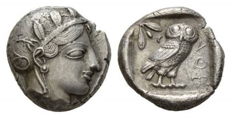 Attica, Athens Tetradrachm circa 415-400, AR 24.5mm., 17.00g. Head of Athena rig...