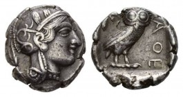 Attica, Athens Tetradrachm circa 403-365, AR 24mm., 16.98g. Head of Athena right, wearing crested Attic helmet decorated with spiral palmette and thre...