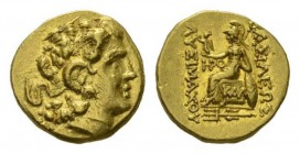 Kingdom of Pontus, Stater circa 88-86, AV 19.5mm., 8.20g. Diademed head of deified Alexander III right, resembling Mithridates, with horn of Ammon. Re...