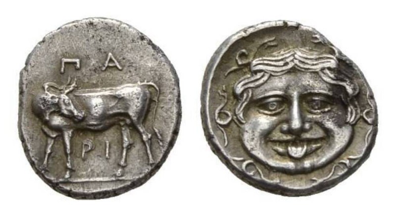 Mysia, Parion Hemidrachm IV century BC, AR 14.5mm., 2.47g. Gorgoneion. Rev. ΠΑ /...