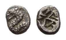 Asia Minor, Uncertain Hemiobol circa V century B.C., AR 6.5mm., 0.52g. Ketos left. Rev. Incuse square with irregular lines. Rosen –. SNG Kayhan –. Cf....
