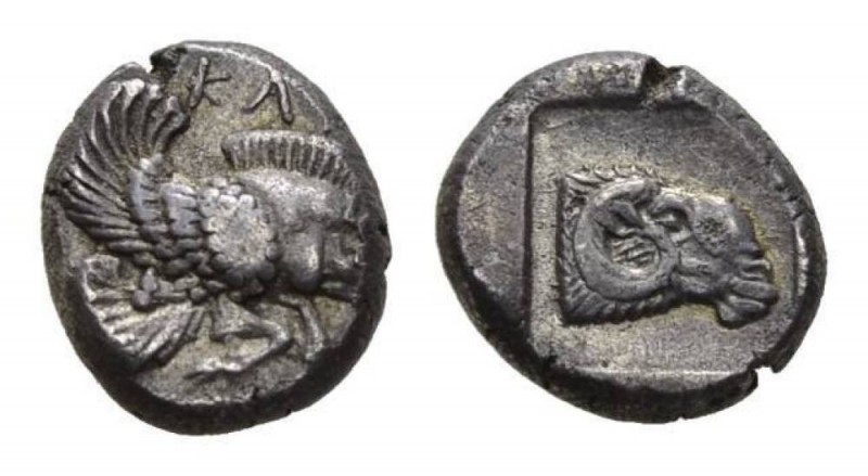 Ionia, Clazomene Pentobol circa late V century., AR 12.5mm., 3.52g. KΛA Forepart...
