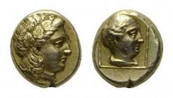 Ionia, Mytilene Hecte circa 377-326, EL 10.5mm., 2.56g. Laureate head of Apollo right. Rev. Draped female head right within linear square border. Bode...
