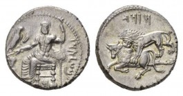 Cilicia, Tarsus Stater circa 361-344, AR 24mm., 11.82g. b'ltrz in Aramaic characters Baaltars seated l., holding bunch of grapes, ear of grain and eag...