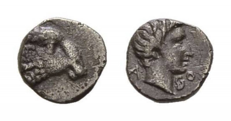 Cyprus, Salamis Hemiobol circa 411-374, AR 7.5mm., 0.43g. Head of ram right. Rev...