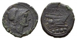 Corn-ear (first) series. Sicily Triens circa 214-212, Æ 25.5mm., 12.00g. Helmeted head of Minerva right; behind, four pellets. Rev. ROMA Prow right; a...