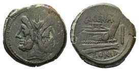 L. Licinius Murena. As circa 169-158, Æ 33.5mm., 30.79g. Laureate head of Janus; above, mark of value. Rev. Prow right; above, MVRENA and before, mark...