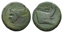 Sextus Pompeius Magnus Pius. Sicily As circa 42-38, Æ 31mm., 16.35g. MGN Laureate Janiform head of Pompey the Great. Rev. PIVS Prow right; below, IMP....
