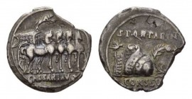 Octavian as Augustus, 27 BC – 14 AD Denarius Colonia Patricia (?) circa 18 BC, AR 19mm., 3.15g. Slow quadriga right, its panels ornamented with Victor...