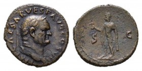 Vespasian, 69-79 As circa 76, Æ 27mm., 10.42g. IMP CAESAR VES-P AVG COS VII Laureate head right. Rev. Spes advancing left, holding flower and raising ...