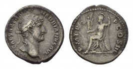 Hadrian, 117-138 Denarius circa 119-122, AR 18.5mm., 3.30g. IMP CAESAR TRAIAN H – ADRIANVS AVG Laureate bust right. Rev. P M TR – P COS III Roma helme...