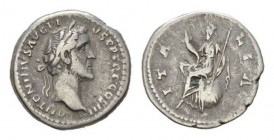 Antoninus Pius, 138-161 Denarius circa 140-143, AR 18mm., 2.94g. ANTONINVS AVG PIVS PP TR P COS III Lureate head right. Rev. ITALIA Italia towered, se...