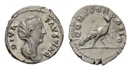 Faustina senior, wife of Antoninus Pius Denarius circa after 141, AR 18.5mm., 3.26g. DIVA FAVSTINA Veiled and draped bust right. Rev. CONSECRATIO Peac...