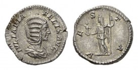 Julia Domna, wife of Septimius Severus Denarius circa 211-217, AR 19mm., 3.24g. IVLIA PIA – FELIX AVG Draped bust right. Rev. VES – TA Vesta standing ...