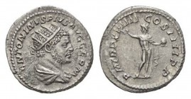 Caracalla, 198-217 Antoninianus circa 215, AR 23.5mm., 5.05g. ANTONINVS PIVS AVG GERM Radiate and draped bust right. Rev. P M TR P XVIIII COS IIII P P...