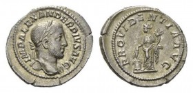 Severus Alexander, 222-235 Denarius circa 231-235, AR 19mm., 3.17g. IMP ALEXANDER PIVS AVG Laureate bust right, with drapery on l. shoulder. PROVIDENT...