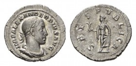 Severus Alexander, 222-235 Denarius circa 232, AR 21.5mm., 3.10g. IMP ALEXAN – DER PIVS AVG Laureate, draped and cuirassed bust right. Rev. SPES – P –...