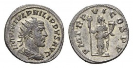 Philip I, 244-249 Antoninianus Antioch circa 249, AR 22mm., 3.72g. IMP M IVL PHILIPPVS AVG Radiate draped and cuirassed bust right. Rev. P M TR P VI C...