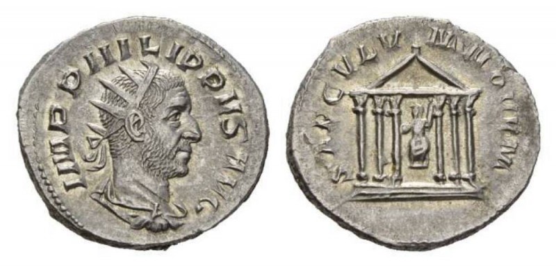 Philip I, 244-249 Antoninianus circa 249, AR 23mm., 4.25g. IMP PHILIPPVS AVG Rad...