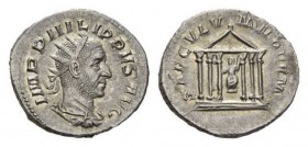 Philip I, 244-249 Antoninianus circa 249, AR 23mm., 4.25g. IMP PHILIPPVS AVG Radiate, draped and cuirassed bust right. Rev. SAECVLVM NOVVM Hexastyle t...