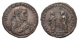 Diocletian, 284-305 Follis Carthago circa 305-306, Æ 27mm., 9.72g. D N DIOCLETIANO FELICISSIMO SEN AVG Laureate bust right in imperial mantle, holding...